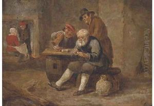 Boors smoking and drinking in an inn by David The Younger Teniers