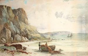 Tying The Nets On A Cornish Beach by Frederick John Widgery