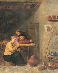 Peasants and a serving maid in a tavern by David The Younger Teniers