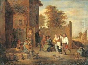 Peasants merrymaking outside an inn
