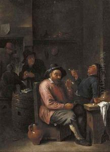 Peasants smoking and drinking in an inn by David The Younger Teniers