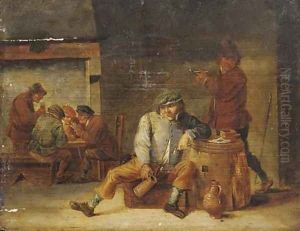 Pesants drinking and smoking in a tavern by David The Younger Teniers