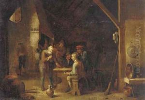 The interior of an inn with peasants smoking and conversing by a table by David The Younger Teniers