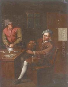Two men smoking and drinking in an interior by David The Younger Teniers