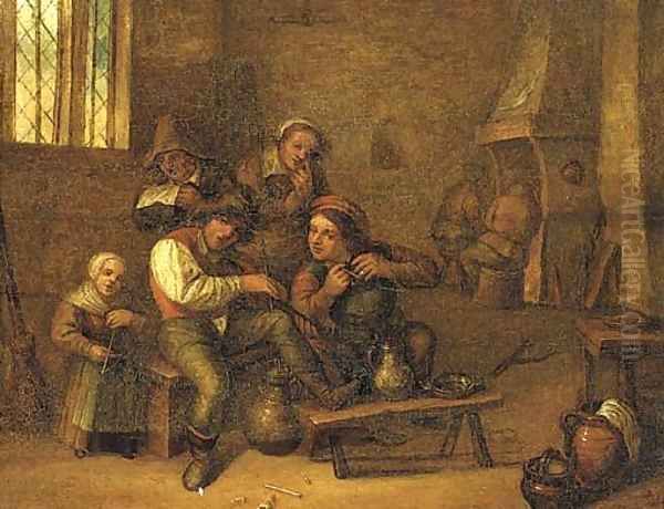 Peasants drinking and smoking in an interior - view 1