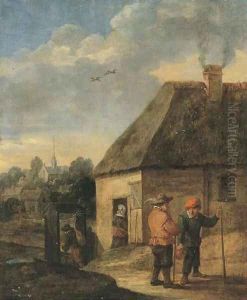 Travellers conversing outside an inn by David The Younger Teniers