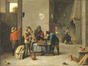 Peasants playing backgammon in an interior