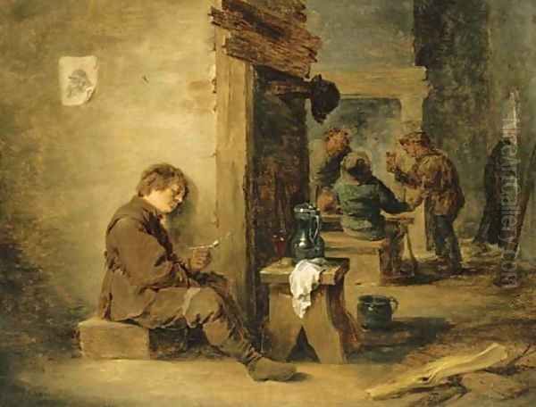Peasants smoking and drinking in a tavern - view 1