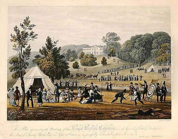 Meeting of the Royal British Bowmen in the Grounds of Erddig, 13th September 1822, engraved by Bennett, pub. in 1823 - view 1
