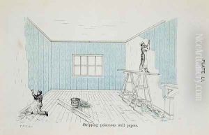 Stripping poisonous wall papers, illustration from Dangers to Health: A Pictorial Guide to Domestic Sanitary Effects, published 1897 by Thomas Pridgin Teale