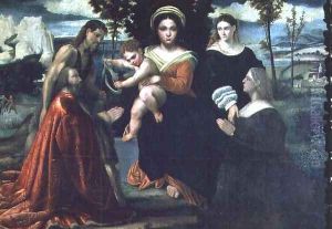 Madonna and Child enthroned with saints and donors by Francesco (Il Moro) Torbido
