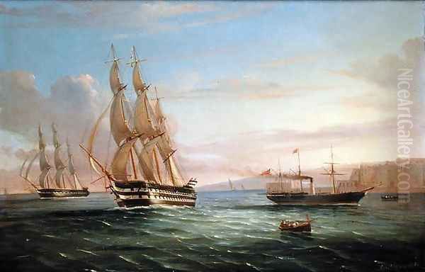 Ship from a British Squadron and Other Craft underway in the Western Reaches of the Bay of Naples - view 1