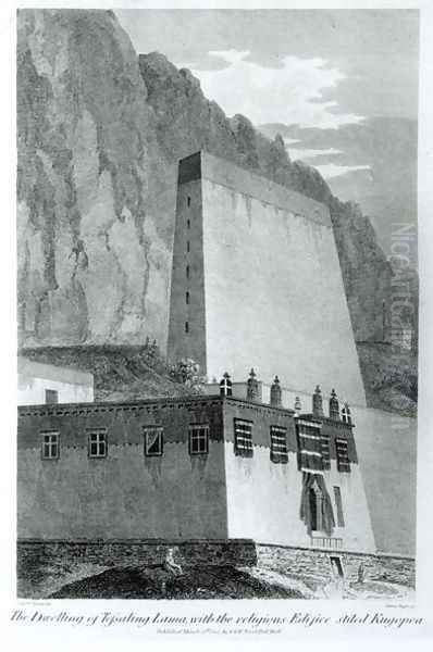 The Dwelling of Tefsaling Lama with the Religious Edifice Stiled Kugopea, from Account of an Embassy to the Court of the Teshoo Lama in Tibet by Captain Turner, published 1800 - view 1