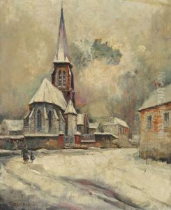 L'eglise Du Village Sous La Neige by Frank Will