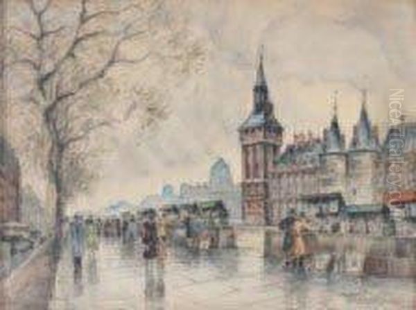 "quai Des Grands Augustins" 
Aquarelle,signee En Bas A Droite Et Situee "quai Des Grands Augustins" 
En Basa Gauche. 32 X 44,5 Cm. Au Dos, Presence De L'inscription "peint 
Ennov. 1835". Fils De Franck Boggs - view 1