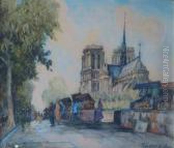 Paris Street Scene With Notre Dame - view 1