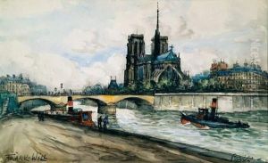 Vue Du Pont De L'archeveche Et De Notre-dame De Paris