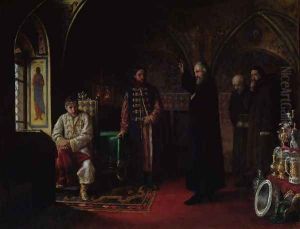 Metropolitan Philip of Moscow 1507-90 with Tsar Ivan the Terrible 1530-84 by Jakov Prokopyevich Turlygin