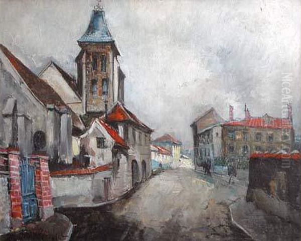 Rue De Ville Avec Eglise - view 1