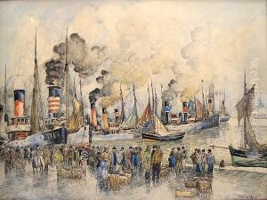 Ships In The Harbor Of Dieppe by Frank Will