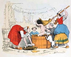 The Compulsory Bath, illustration for Les Defauts Horribles, c.1860 by Louis de Ratisbonne Trim