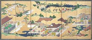 Scenes from The Tale of Genji, six-fold screen, Edo Period, 1677 by Fujiwara Tsunenobu