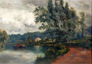 A Constable Inspired River Landscape With Barge
