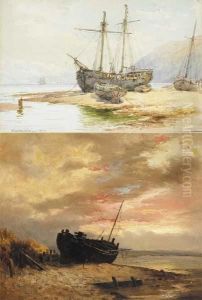 Beached Sailing Craft And Beached Fishing Smack (a Pair)