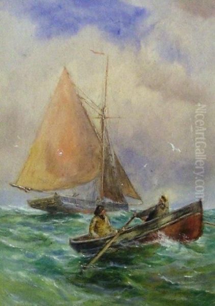 Row Boat And Fishing Trawler In Choppy Seas - view 1