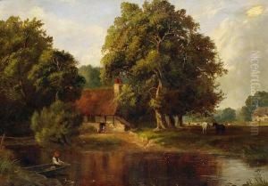 A Boy Fishing From A Punt