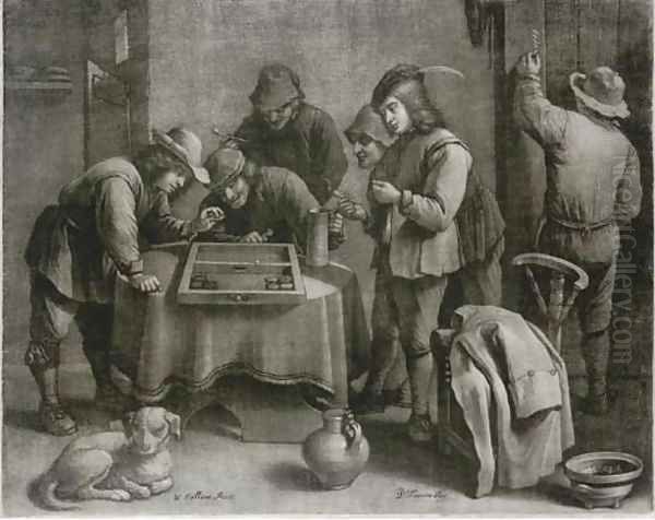 Peasants playing a game in an inn, by W. Vaillant - view 1
