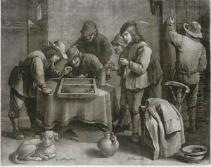 Peasants playing a game in an inn, by W. Vaillant Peasants playing a game in an inn, by W. Vaillant