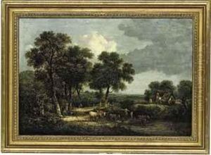 Cattle Watering At A River, A Cottage Beyond Cattle Watering At A River, A Cottage Beyond