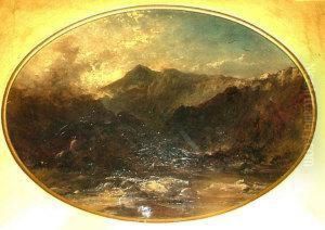 Rider With A Dog In A Mountain River Landscape
