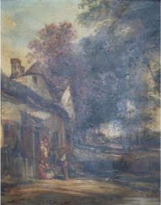 Figures At A Cottage Door On A Wooded Lane