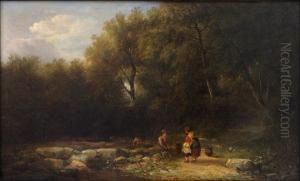 Childeren At A Forest Stream by Edward Charles Williams