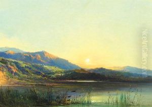 Low Sun Over Mountains Andlake Low Sun Over Mountains Andlake