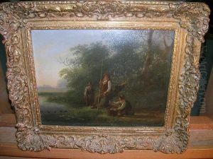 Fishermen With Their Catch By A River Bank by Edward Charles Williams