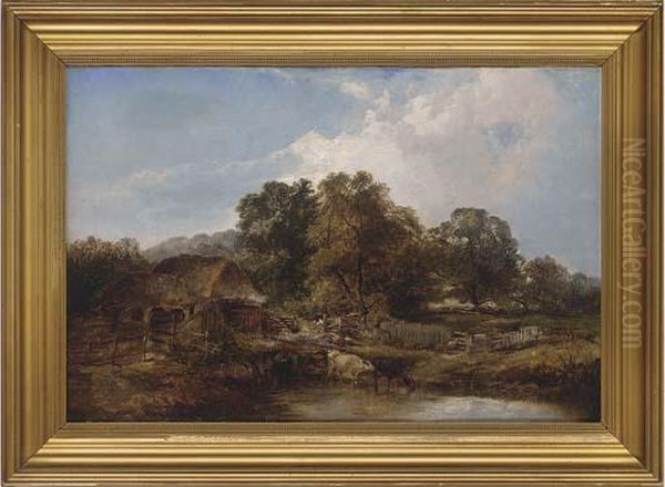 Cattle Watering Before A Barn - view 1
