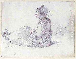 Jeune femme assise au sol by Wolfgang-Adam Toepffer