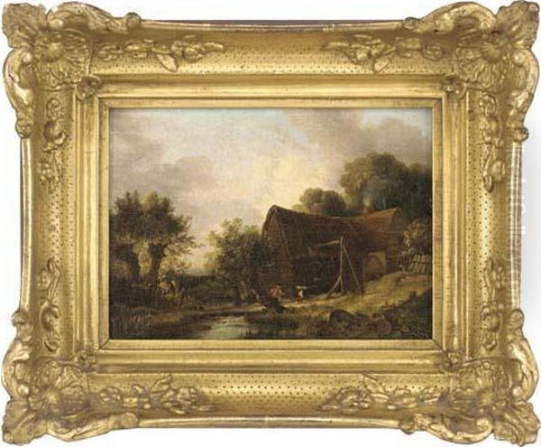 Figures Before A Barn - view 1