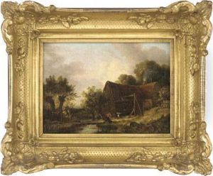 Figures Before A Barn by Edward Charles Williams
