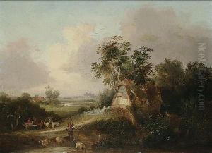 Figures On A Country Lane; And A Drover Passing A Cottage