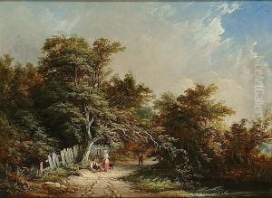 Figures On A Woodland Path by Edward Charles Williams