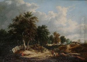 Extensive Landscape With Figures In A Clearing In The Foreground, Woodland Beyond