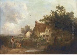 Figures By A Cottage by Edward Charles Williams