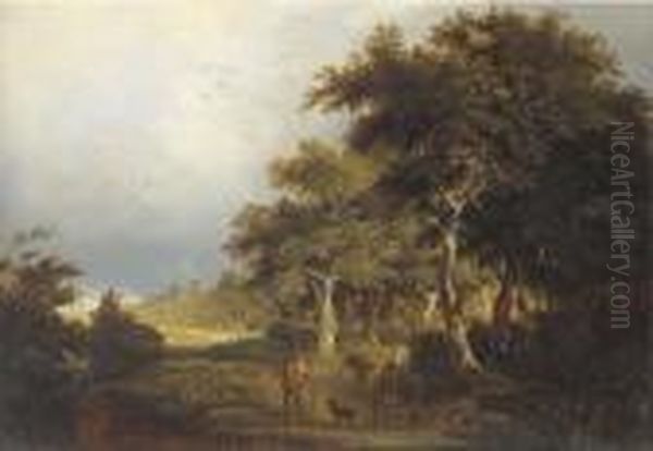 Figures On A Path In A Wooded Landscape - view 1