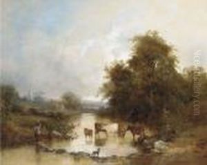 Cattle Watering At The Stepping Stones by Edward Charles Williams