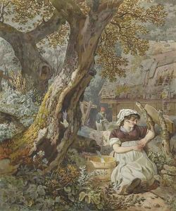 Jeune paysanne assise sous un arbre