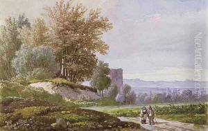 Paysage boise avec deux personnages by Wolfgang-Adam Toepffer